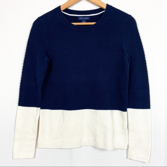 Tommy Hilfiger Color Block Knit Sweater Blue Cream Medium - Picture 5 of 5